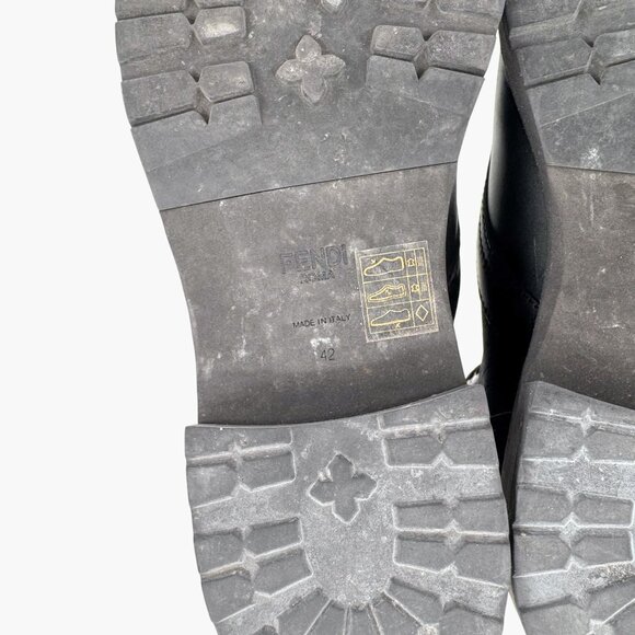 Fendi Rockoko Combat Boots EU 42 US 12 Black Leather FF Zucca Lace Up Sock - Picture 14 of 14